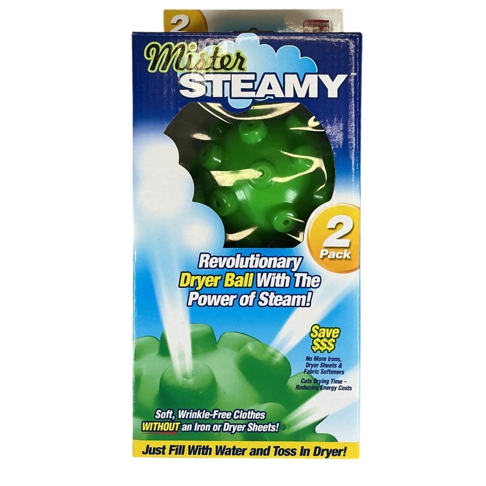 Mister Steamy Dryer Balls 2 Pack Steam Laundry Wrinkle Remover No Sheets New